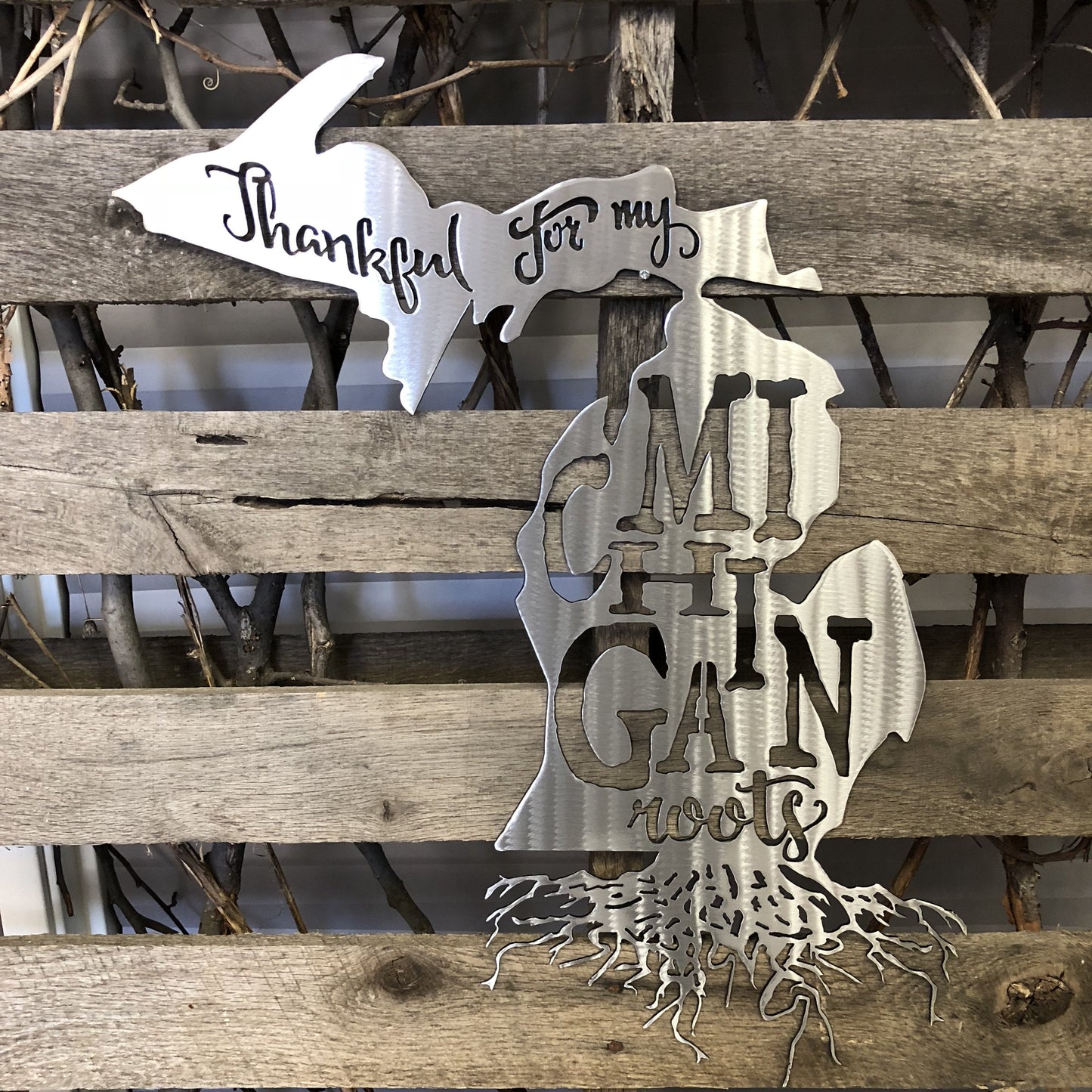 Thankful For My Michigan Roots Metal Wall Art | State Pride Steel Décor
