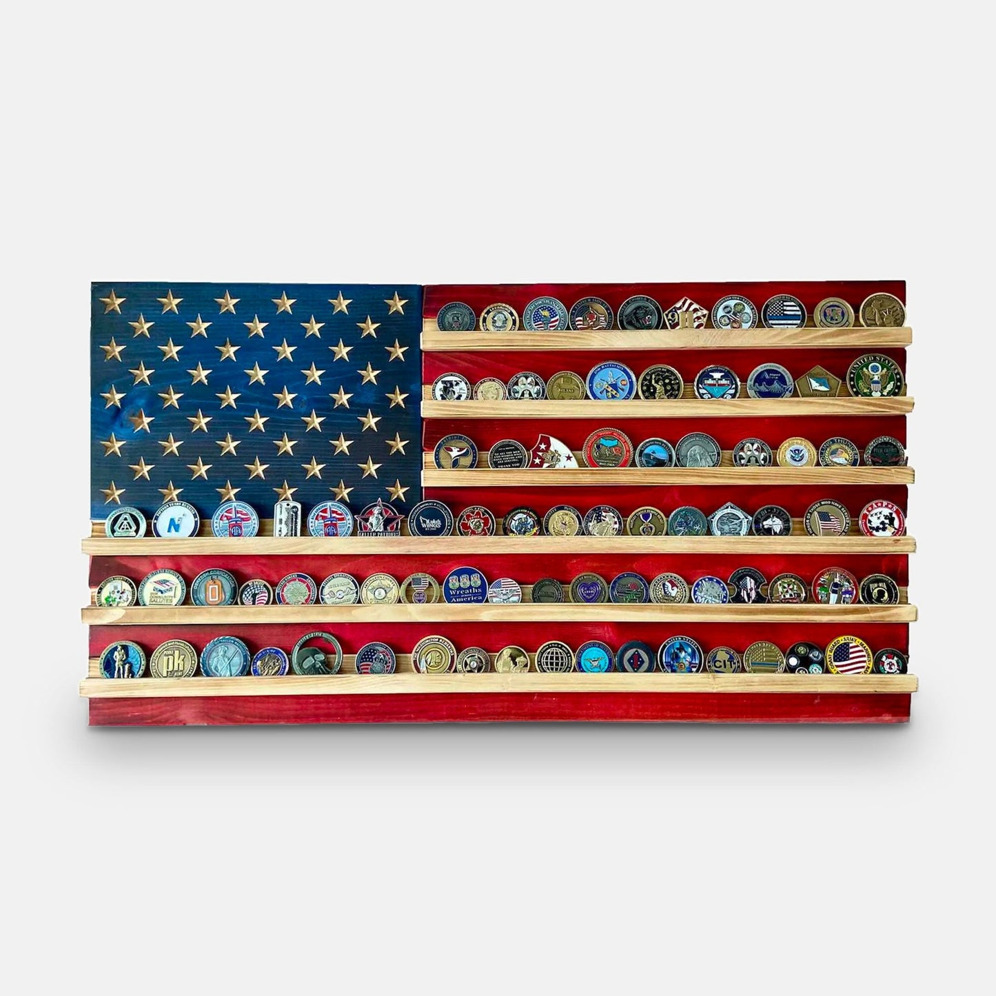 Handcrafted Wooden American Flag Challenge Coin Holder