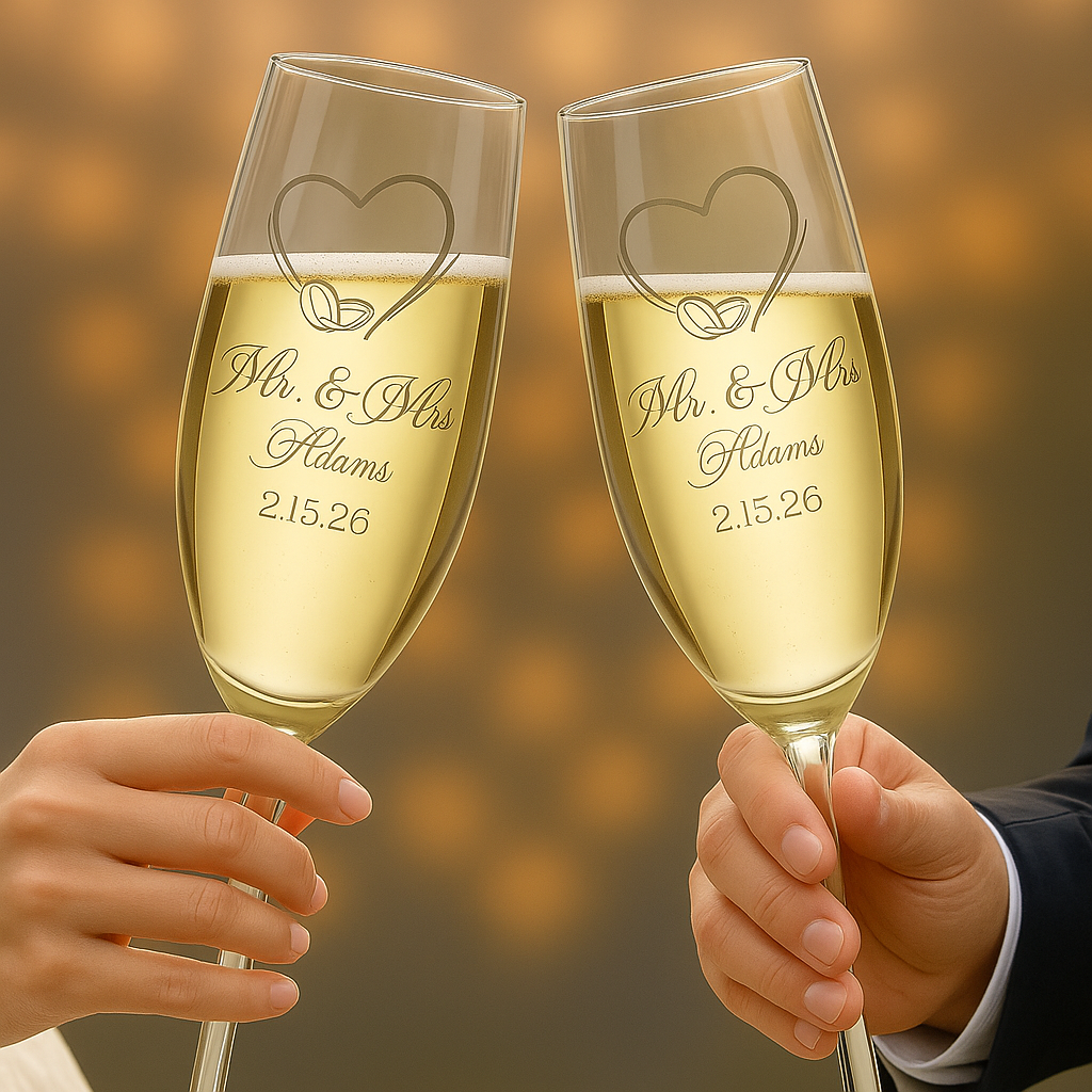 Custom Engraved - 8 oz Champagne Flutes – Wedding & Anniversary Gifts