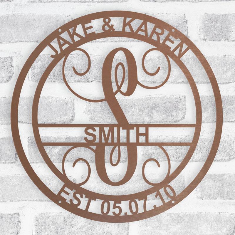 Custom Circle Vine Monogram Full‑Name Steel Wall Sign – Personalized Metal Home Decor