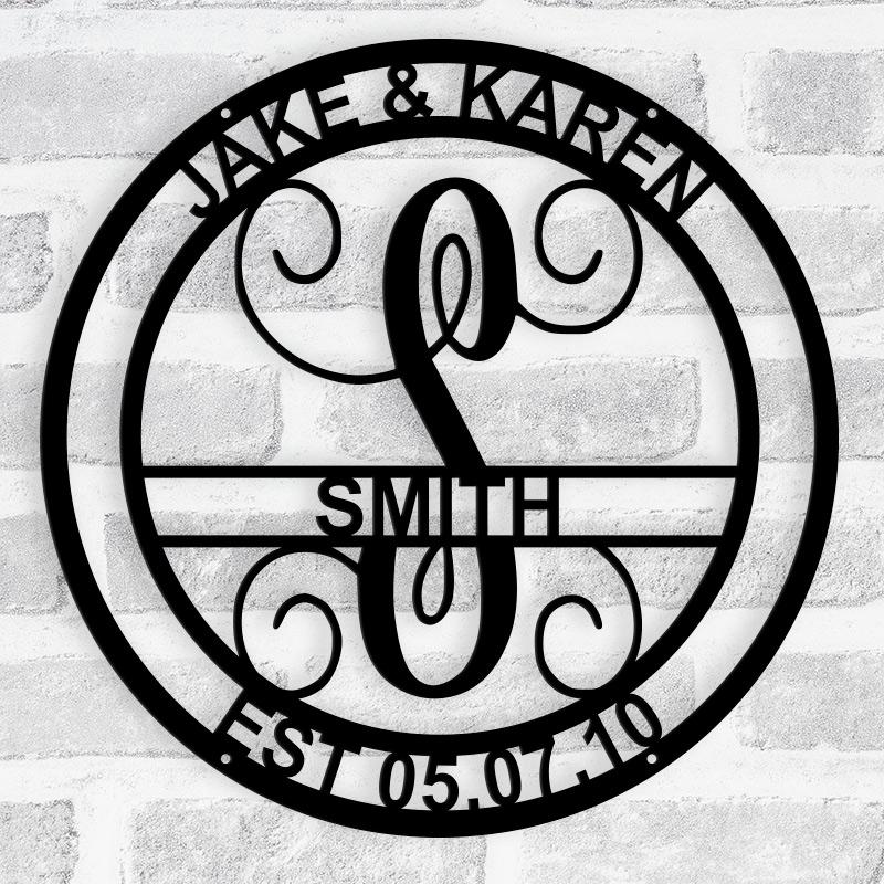 Custom Circle Vine Monogram Full‑Name Steel Wall Sign – Personalized Metal Home Decor