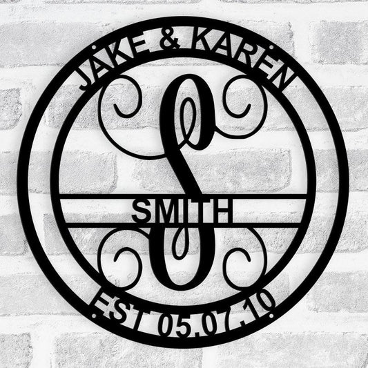 Custom Circle Vine Monogram Full‑Name Steel Wall Sign – Personalized Metal Home Decor