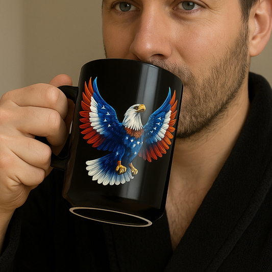My Dad Is My Hero | Soaring Patriotic Eagle  11 or 15 oz Black Mug – Double-Sided Design