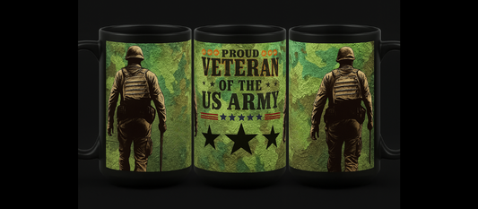 Proud Veteran of the US Army – 11 or 15 oz Black Mug | Military Tribute Mug