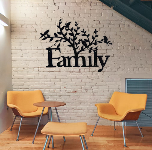Black metal family tree wall art decor