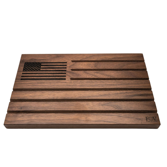 Wooden Coin Holder with American flag design on a white background