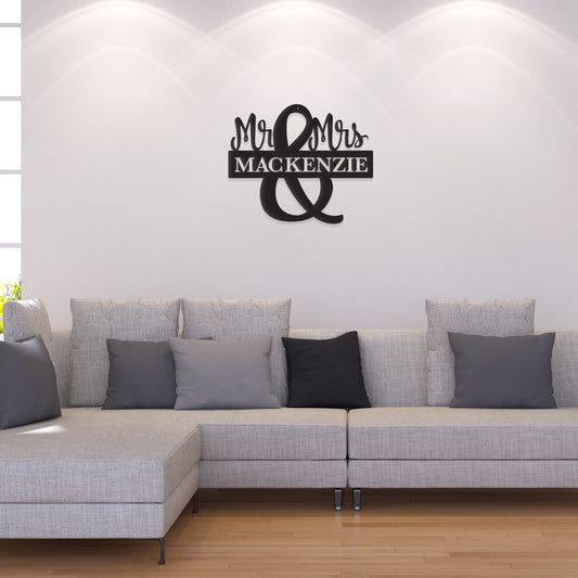 Custom Mr. & Mrs. Monogram Metal Sign – Personalized Wedding Name Wall Art