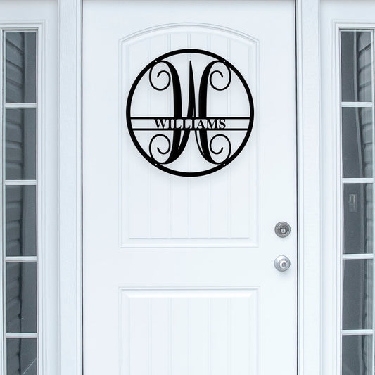 Personalized circle vine monogram metal wall art black finish