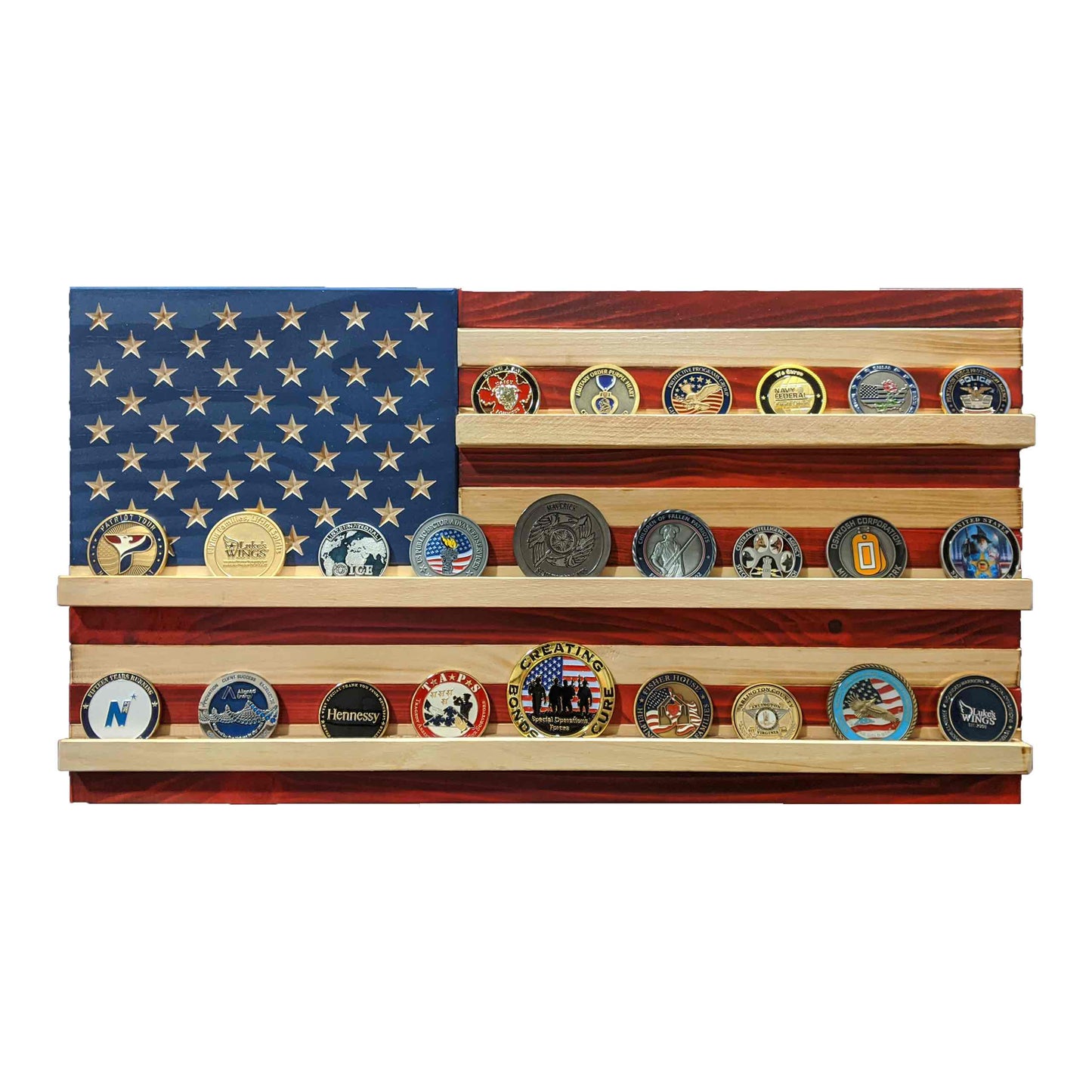 Handcrafted Wooden American Flag Challenge Coin Holder