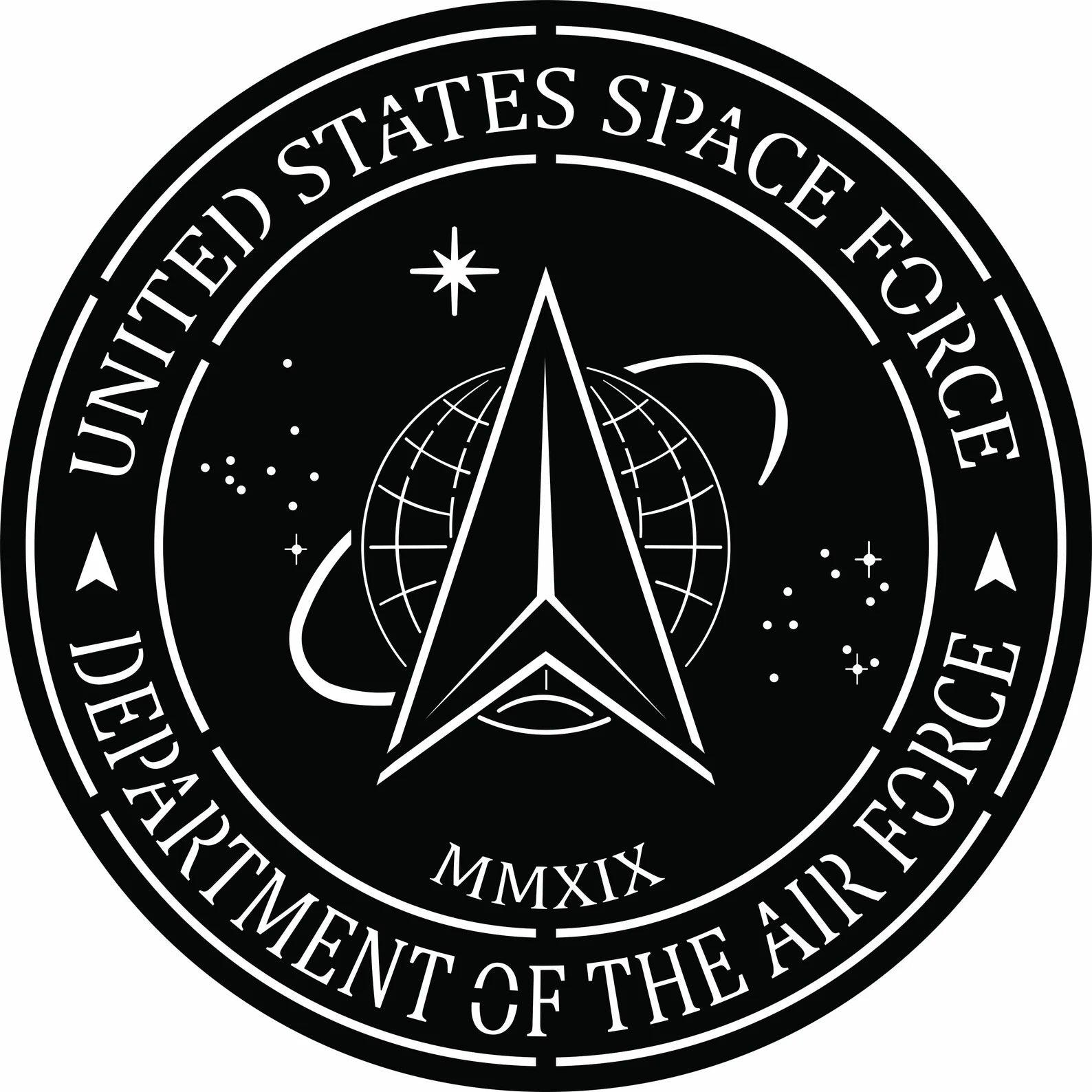 Seal of the United States Space Force with a star and globe design.