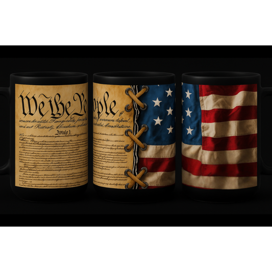 We the People | American Flag 15 oz Black Ceramic Mug – Patriotic Coffee Cup