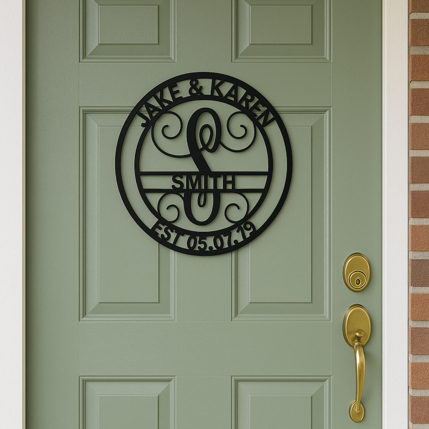 Custom Circle Vine Monogram Full‑Name Steel Wall Sign – Personalized Metal Home Decor