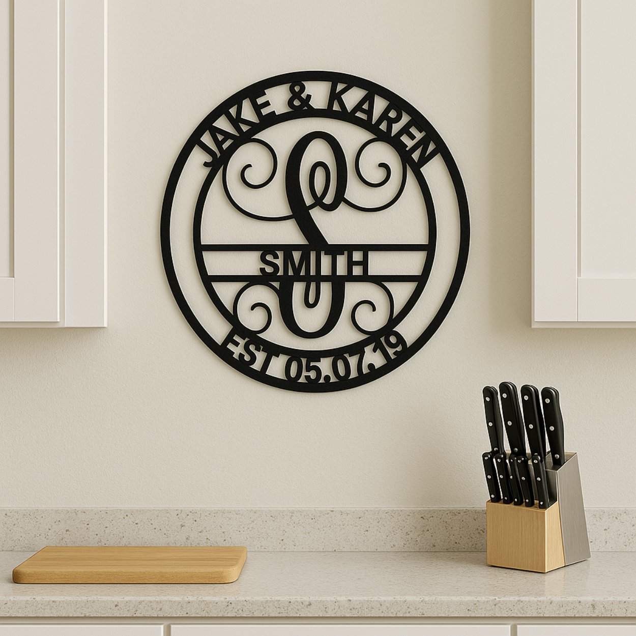 Custom Circle Vine Monogram Full‑Name Steel Wall Sign – Personalized Metal Home Decor