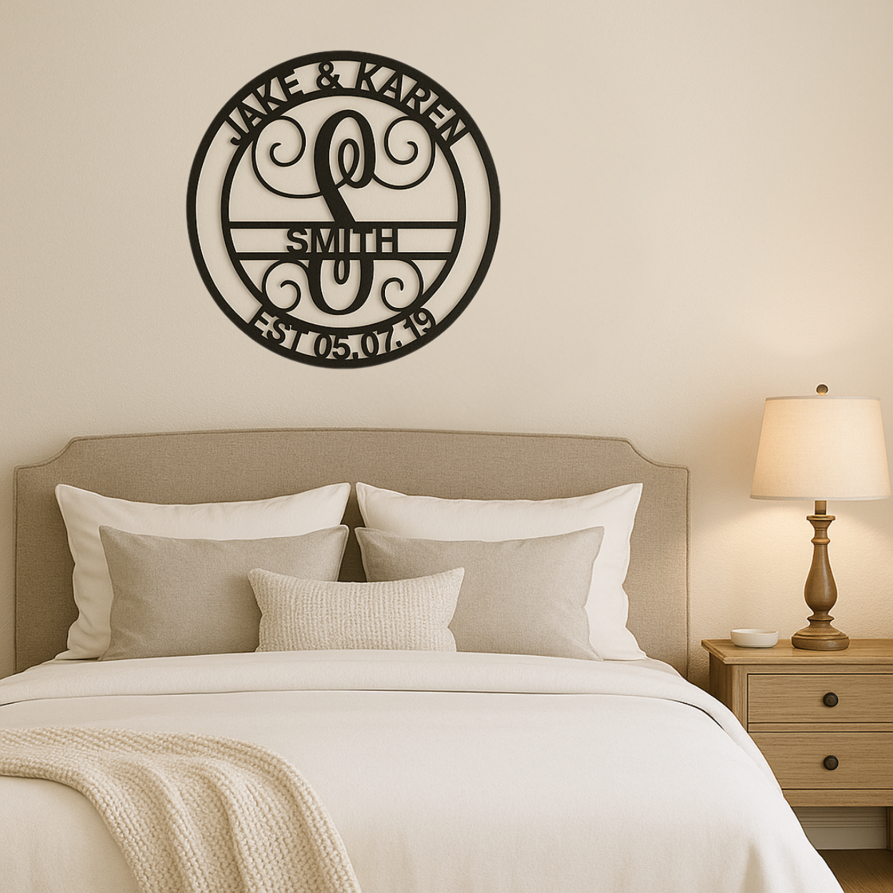 Custom Circle Vine Monogram Full‑Name Steel Wall Sign – Personalized Metal Home Decor