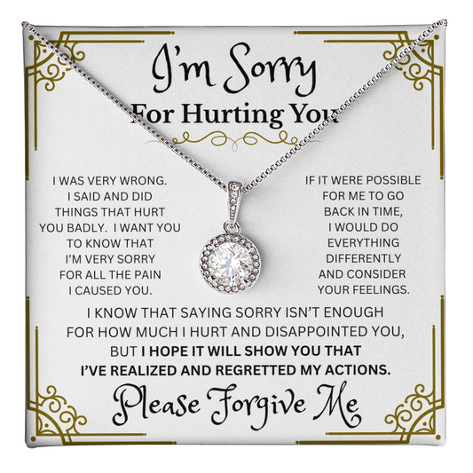 Eternal Hope Please Forgive Me necklace white gold cushion cut CZ pendant