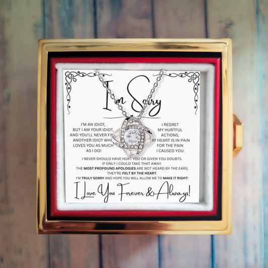 I'm Sorry Love Knot Necklace in preserved red rose box