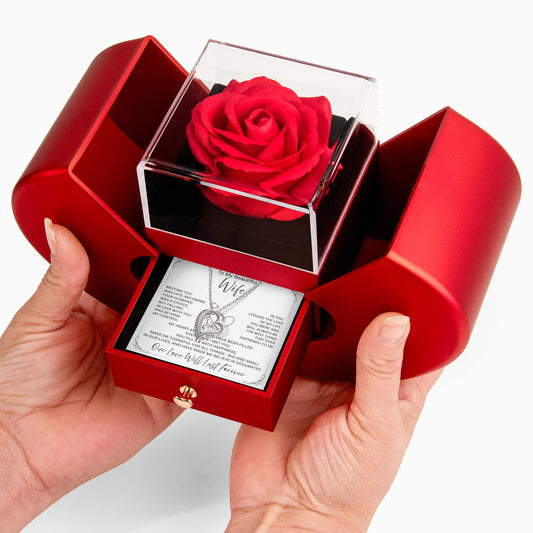 Anniversary or Valentine’s Day jewelry gift – necklace in red rose heart box