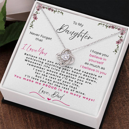 Love Knot Necklace Believe in Yourself gift for daughter 14k plated stainless steel