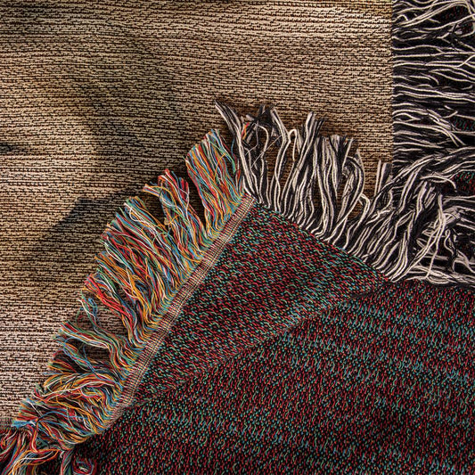 Heirloom woven portrait blanket close up