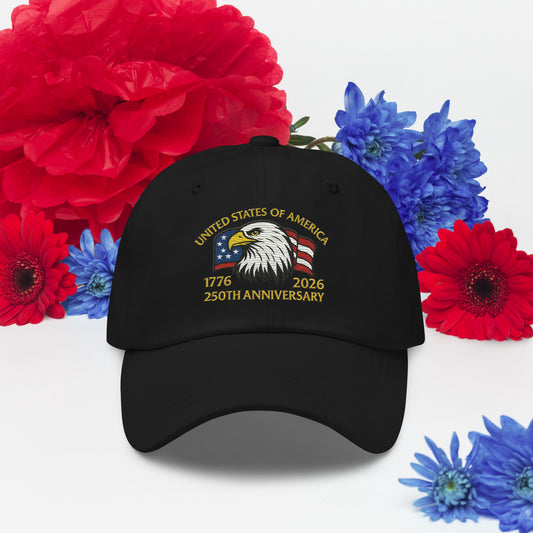 USA 250 Years patriotic embroidered hat cotton twill