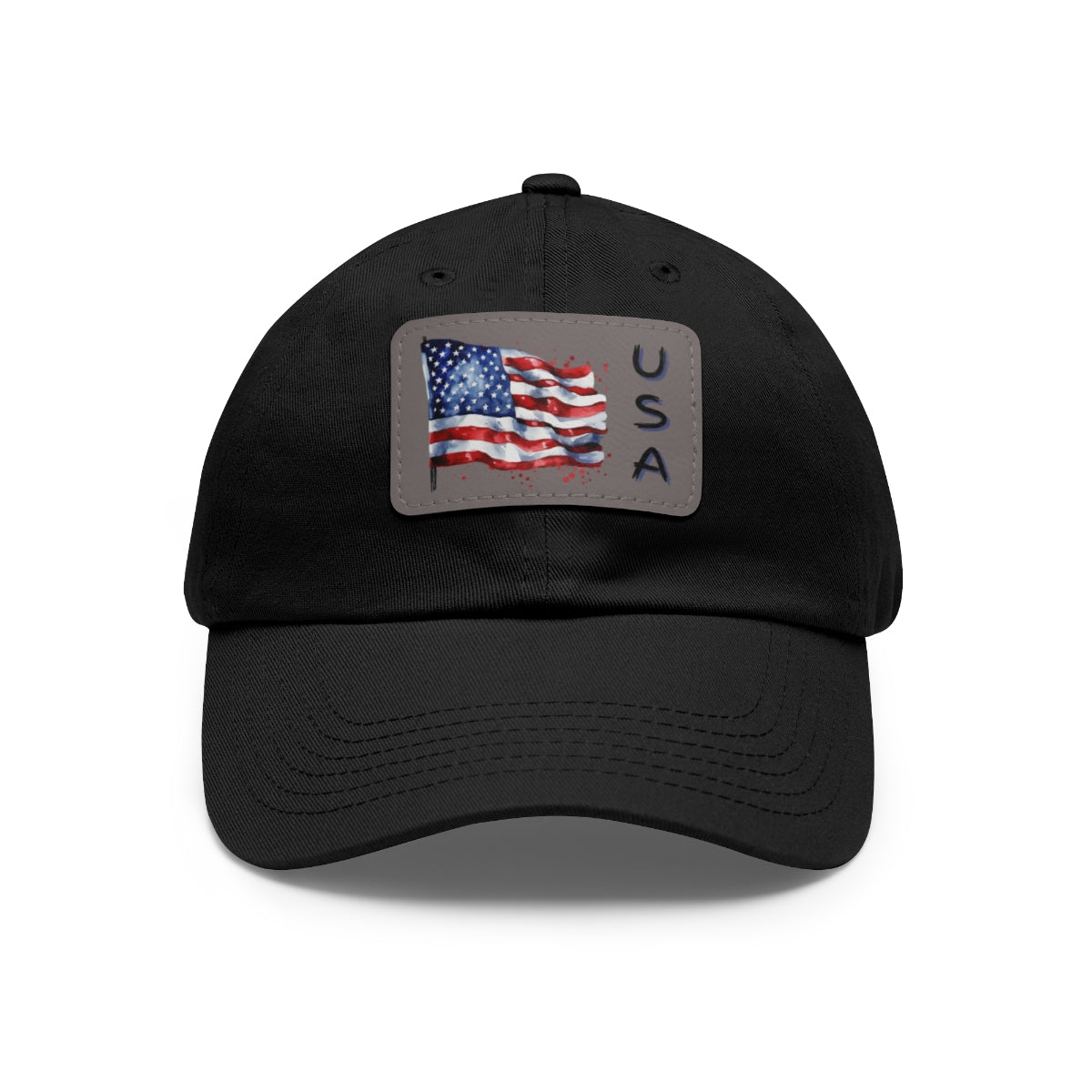Black cap with a gray American flag patch