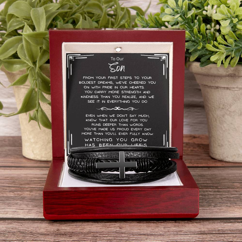 LED mahogany gift box for men's cross bracelet