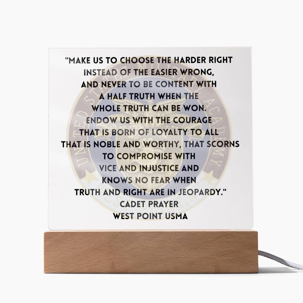LED acrylic Cadet Prayer plaque West Point USMA tribute