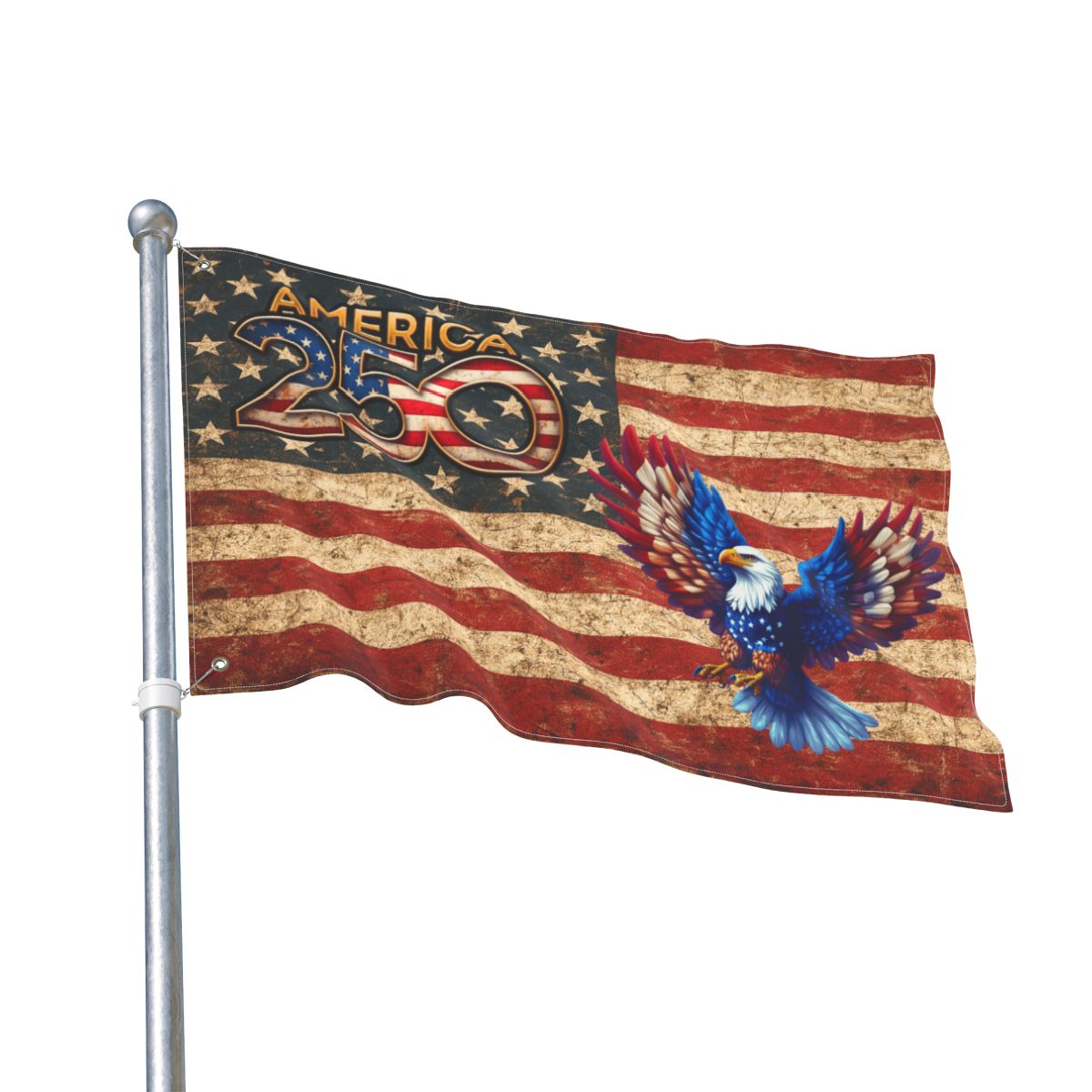 America 250 retro distressed American flag 1776–2026 wall decor