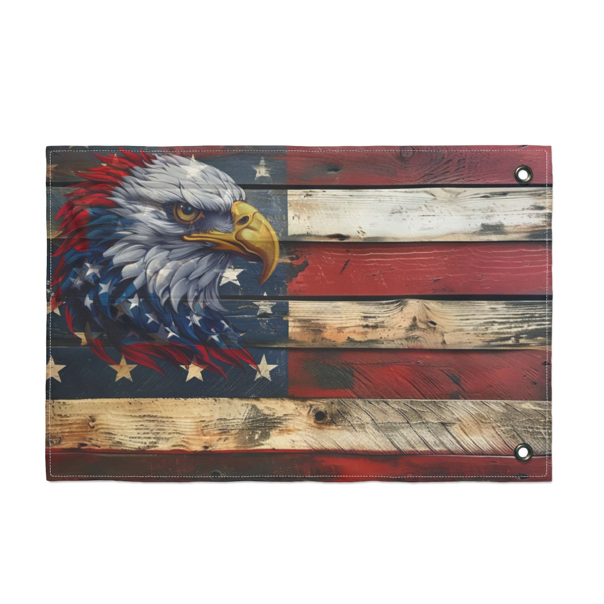 Double-Sided Distressed Looking American Flag Art – Patriotic Ghost Eagle Design, Distressed Rustic Decor