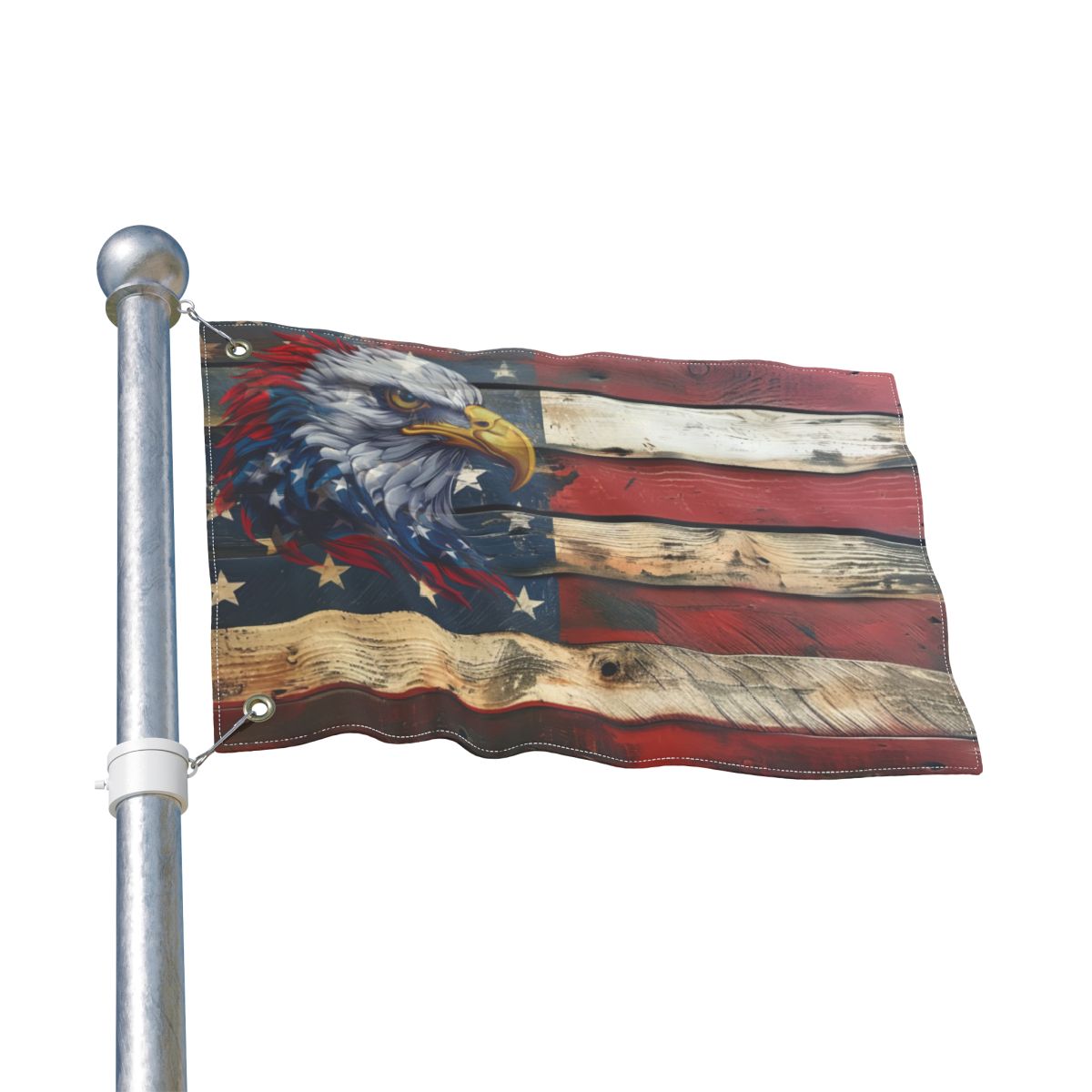 Double-Sided Distressed Looking American Flag Art – Patriotic Ghost Eagle Design, Distressed Rustic Decor