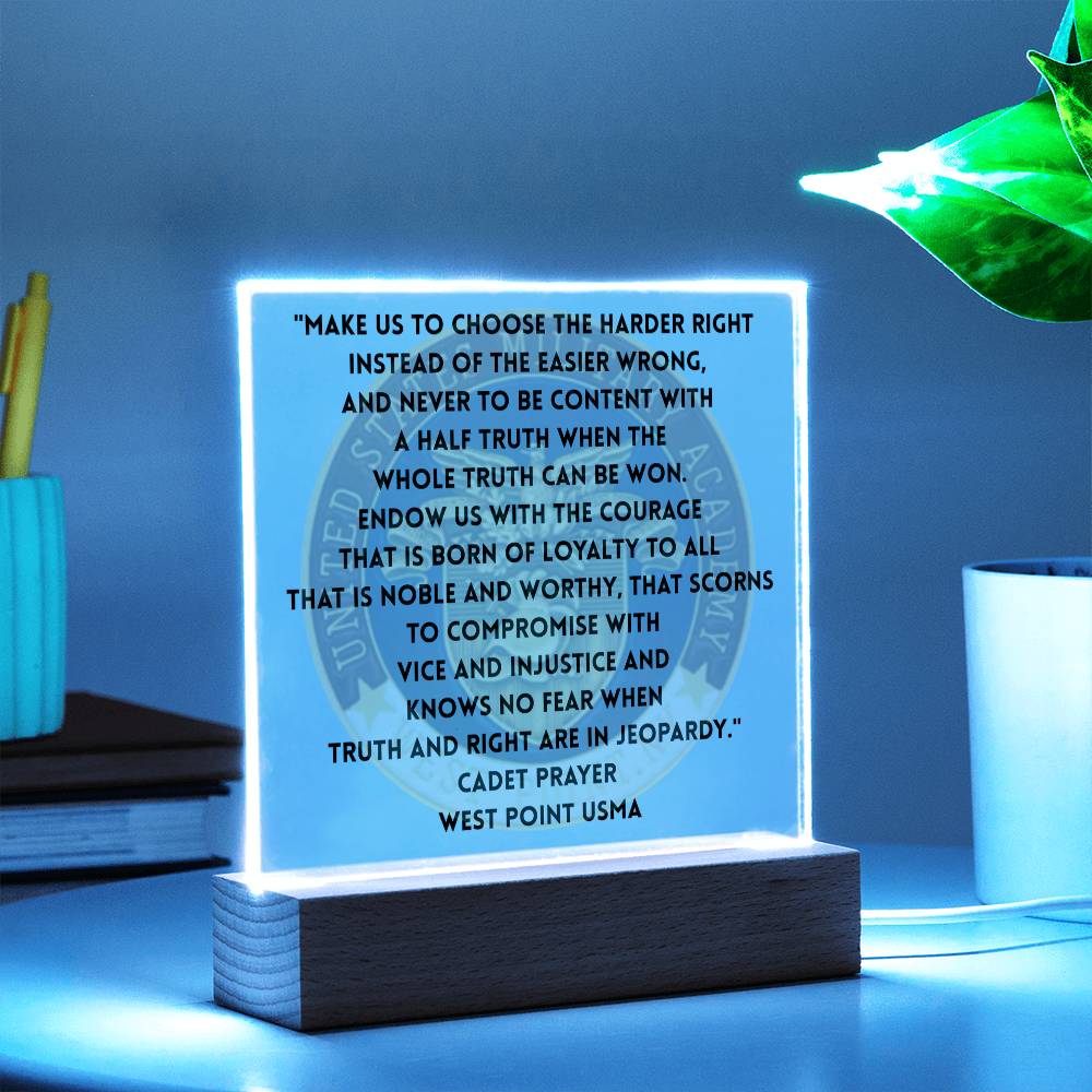 LED acrylic Cadet Prayer plaque West Point USMA tribute