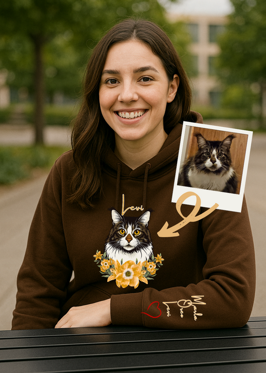 Custom pet hoodie with pet face print front and sleeve personalized gift