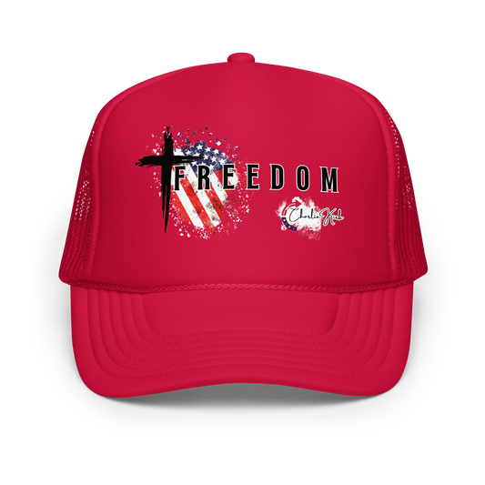 Adjustable snapback foam trucker cap  with FREEDOM celebrating Charlie Kirk