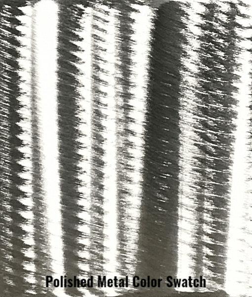 Polished metal color swatch with black and white stripes