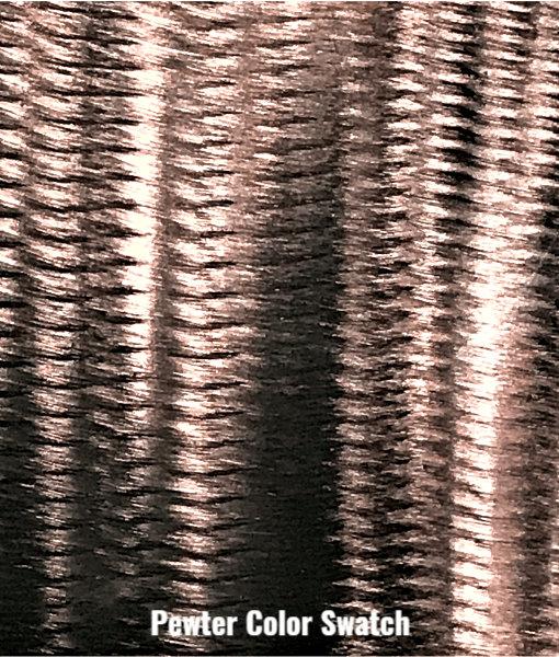 Close-up of a pewter color swatch with a textured pattern.