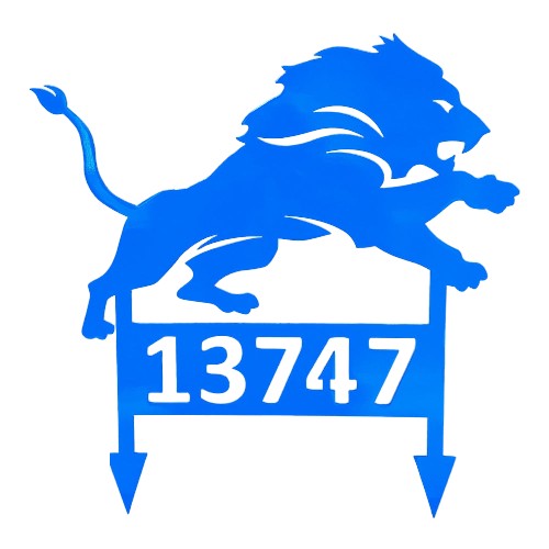 Blue lion emblem with the number 13747 on a white background