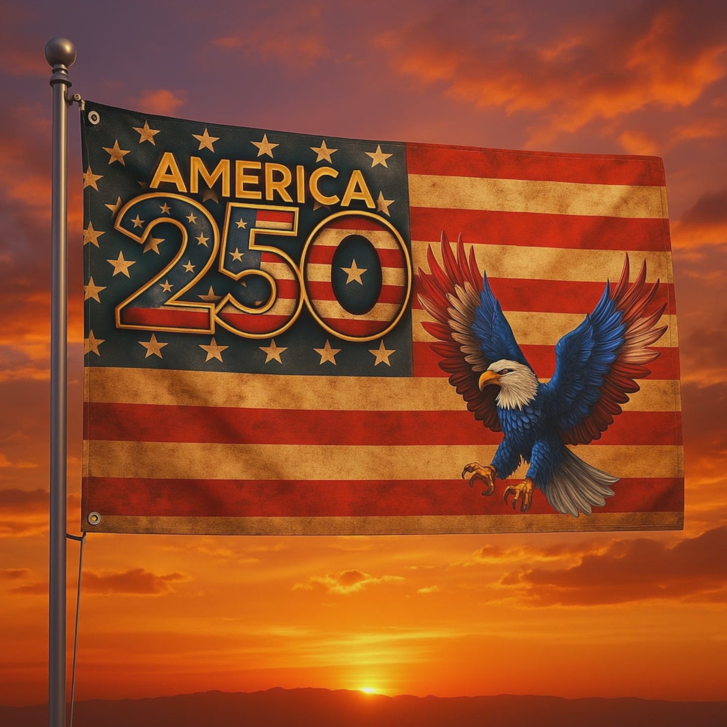America 250 retro distressed American flag 1776–2026 wall decor