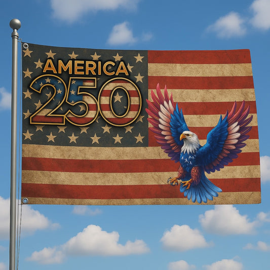 America 250 retro distressed American flag 1776–2026 wall decor