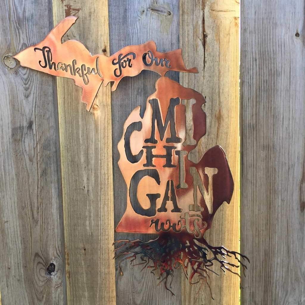 Thankful For My Michigan Roots Metal Wall Art | State Pride Steel Décor