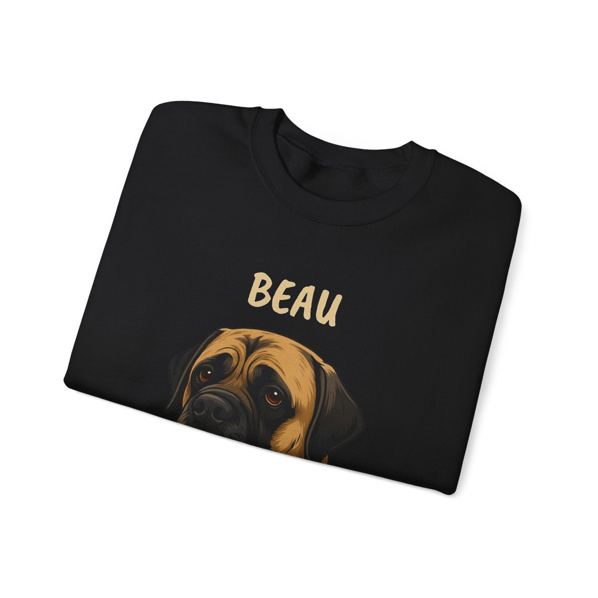 Close-up of personalized pet face print on crewneck sweatshirt - Colors