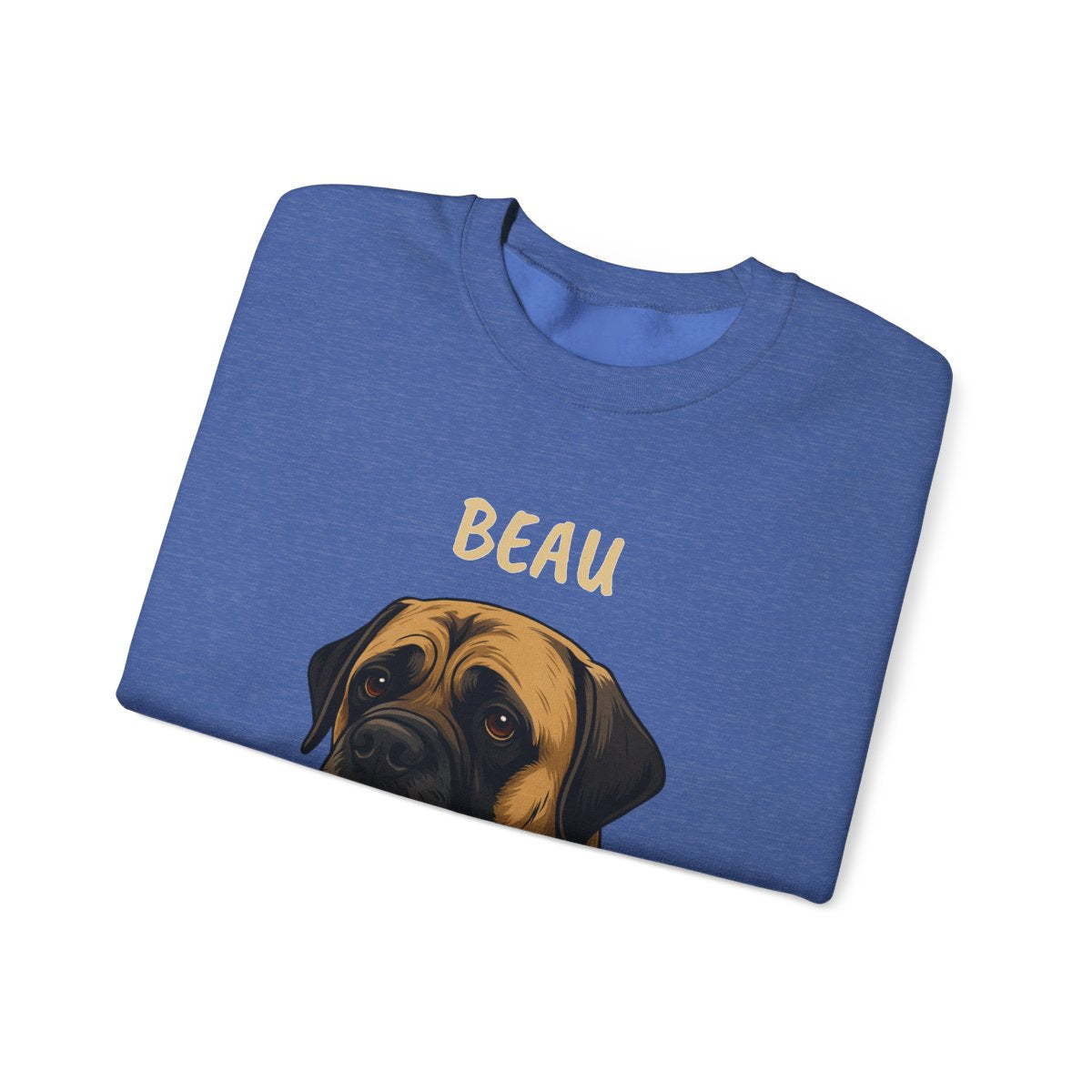 Close-up of personalized pet face print on crewneck sweatshirt - Colors