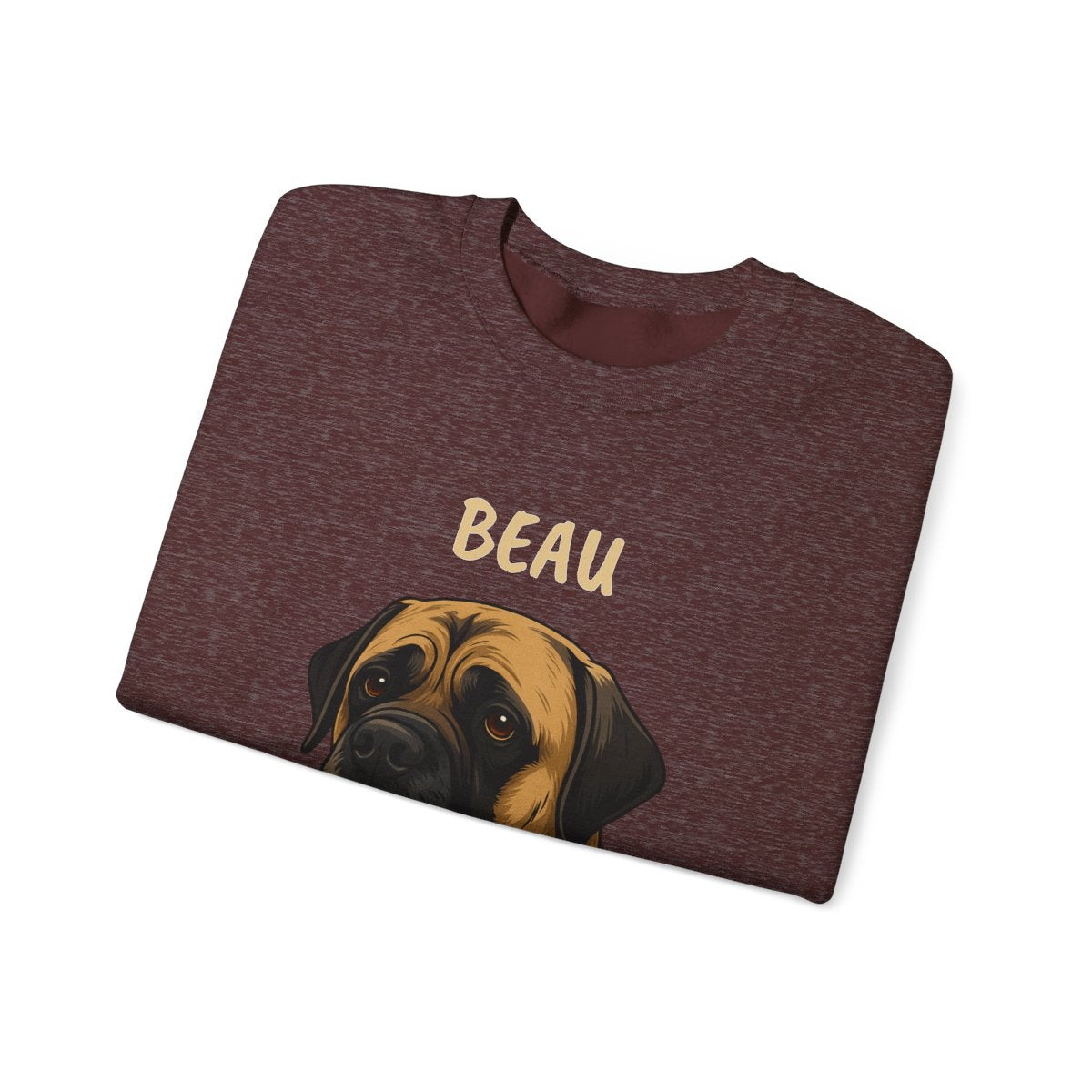 Close-up of personalized pet face print on crewneck sweatshirt - Colors