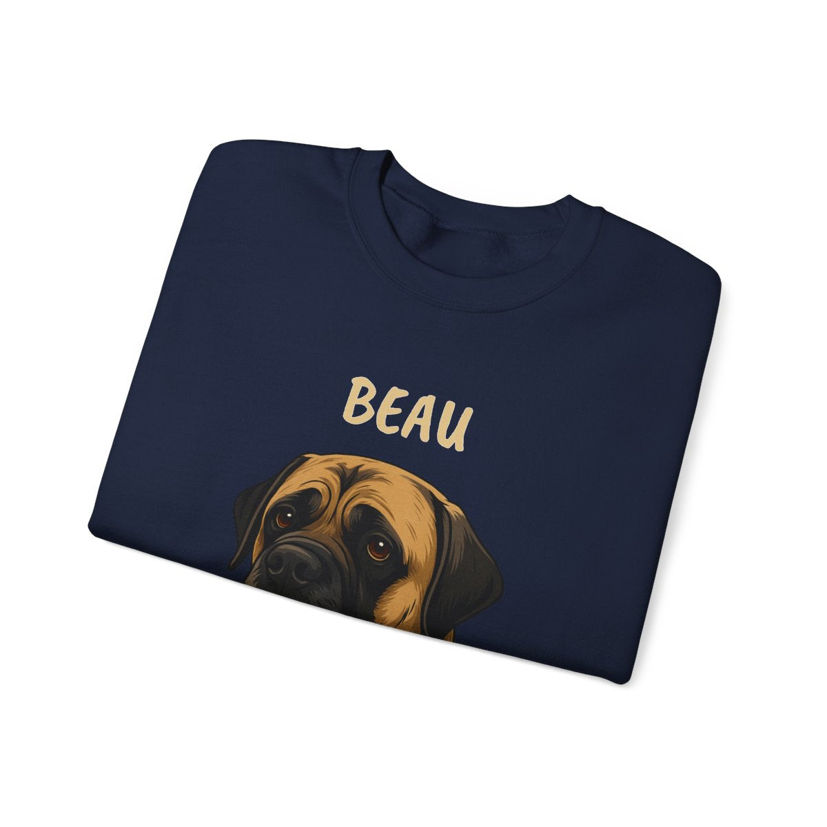 Close-up of personalized pet face print on crewneck sweatshirt - Colors