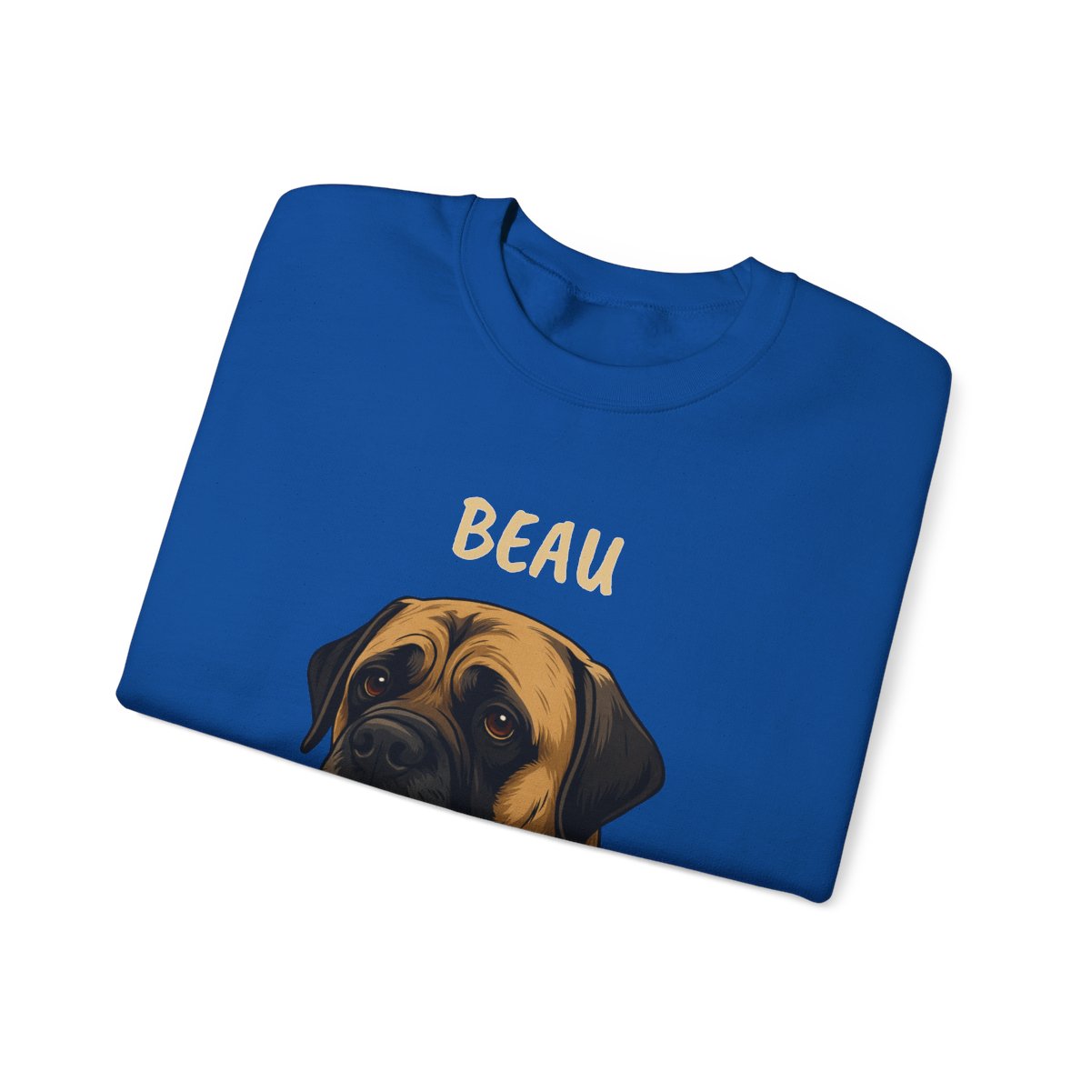 Close-up of personalized pet face print on crewneck sweatshirt - Colors