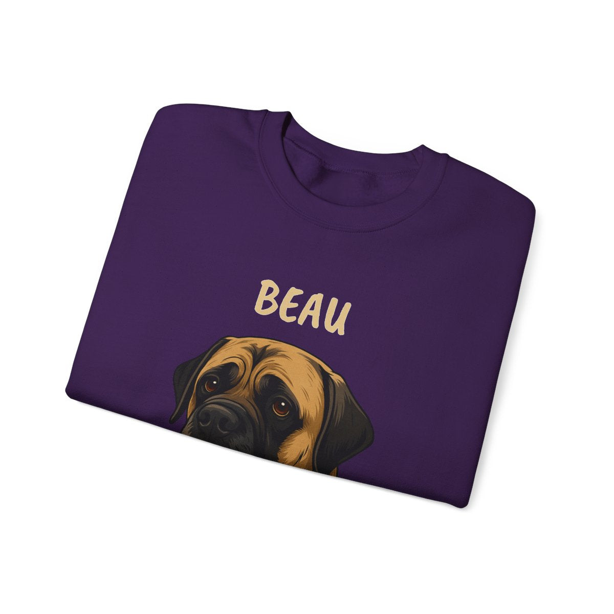Close-up of personalized pet face print on crewneck sweatshirt - Colors